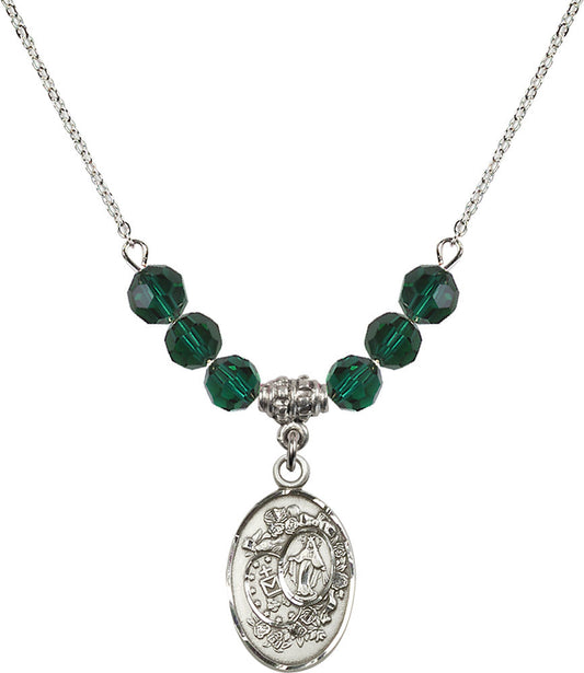 Sterling Silver Miraculous Birthstone Necklace with Emerald Beads - 5682