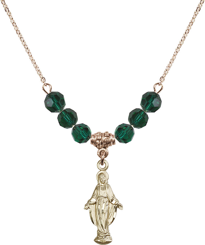 14kt Gold Filled Miraculous Birthstone Necklace with Emerald Beads - 5900