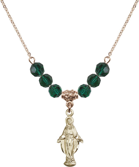 14kt Gold Filled Miraculous Birthstone Necklace with Emerald Beads - 5900