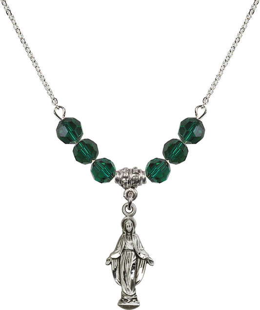 Sterling Silver Miraculous Birthstone Necklace with Emerald Beads - 5900