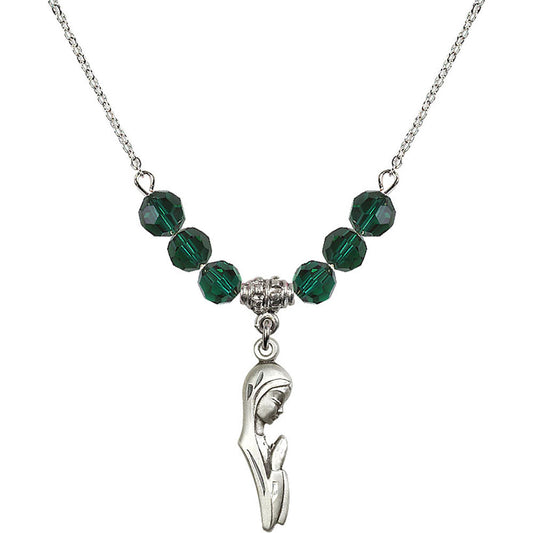 Sterling Silver Madonna Birthstone Necklace with Emerald Beads - 5907
