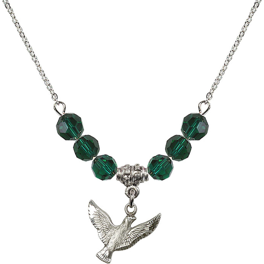 Sterling Silver Holy Spirit Birthstone Necklace with Emerald Beads - 5912