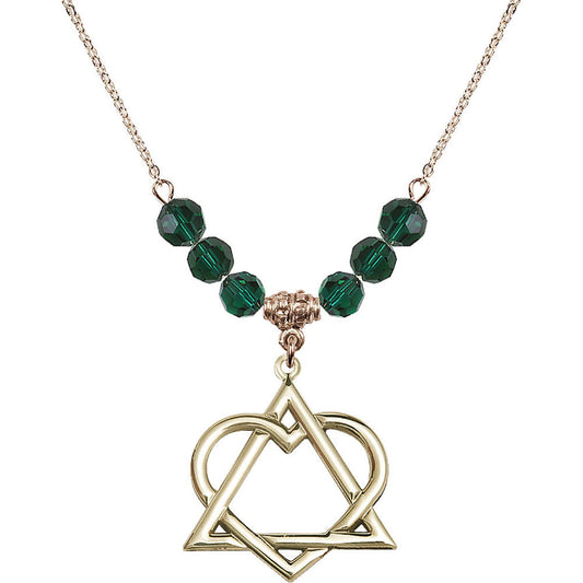 14kt Gold Filled Adoption Heart Birthstone Necklace with Emerald Beads - 6210