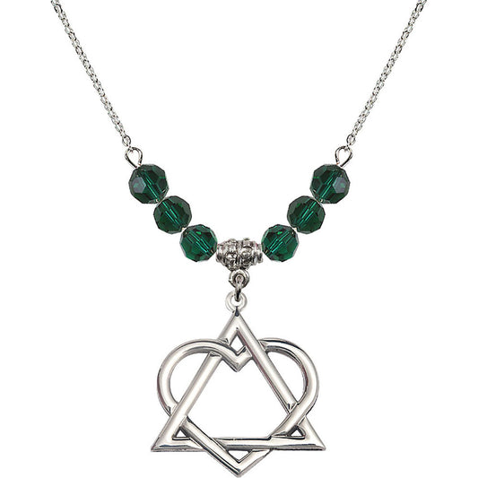 Sterling Silver Adoption Heart Birthstone Necklace with Emerald Beads - 6210