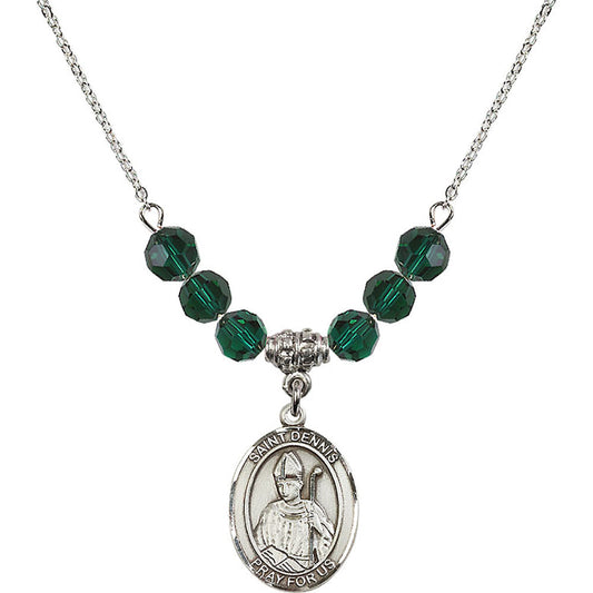 Sterling Silver Saint Dennis Birthstone Necklace with Emerald Beads - 8025