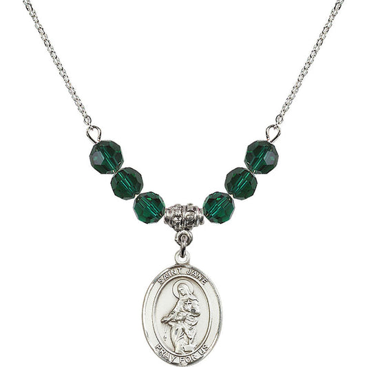 Sterling Silver Saint Jane of Valois Birthstone Necklace with Emerald Beads - 8029