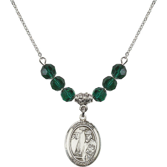 Sterling Silver Saint Elmo Birthstone Necklace with Emerald Beads - 8031