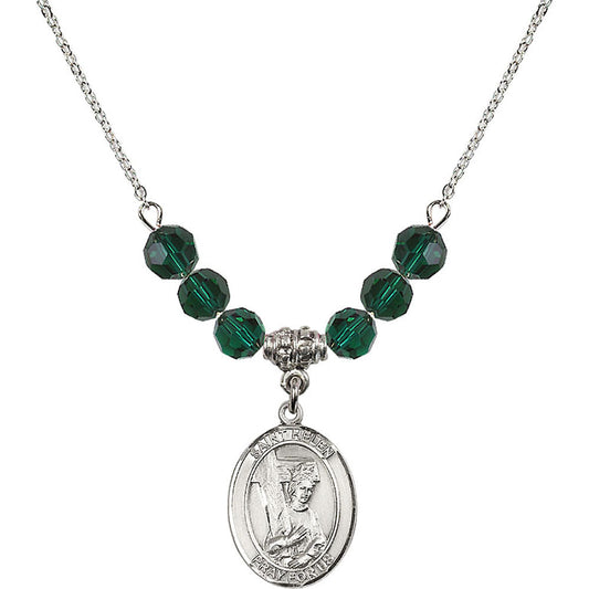 Sterling Silver Saint Helen Birthstone Necklace with Emerald Beads - 8043