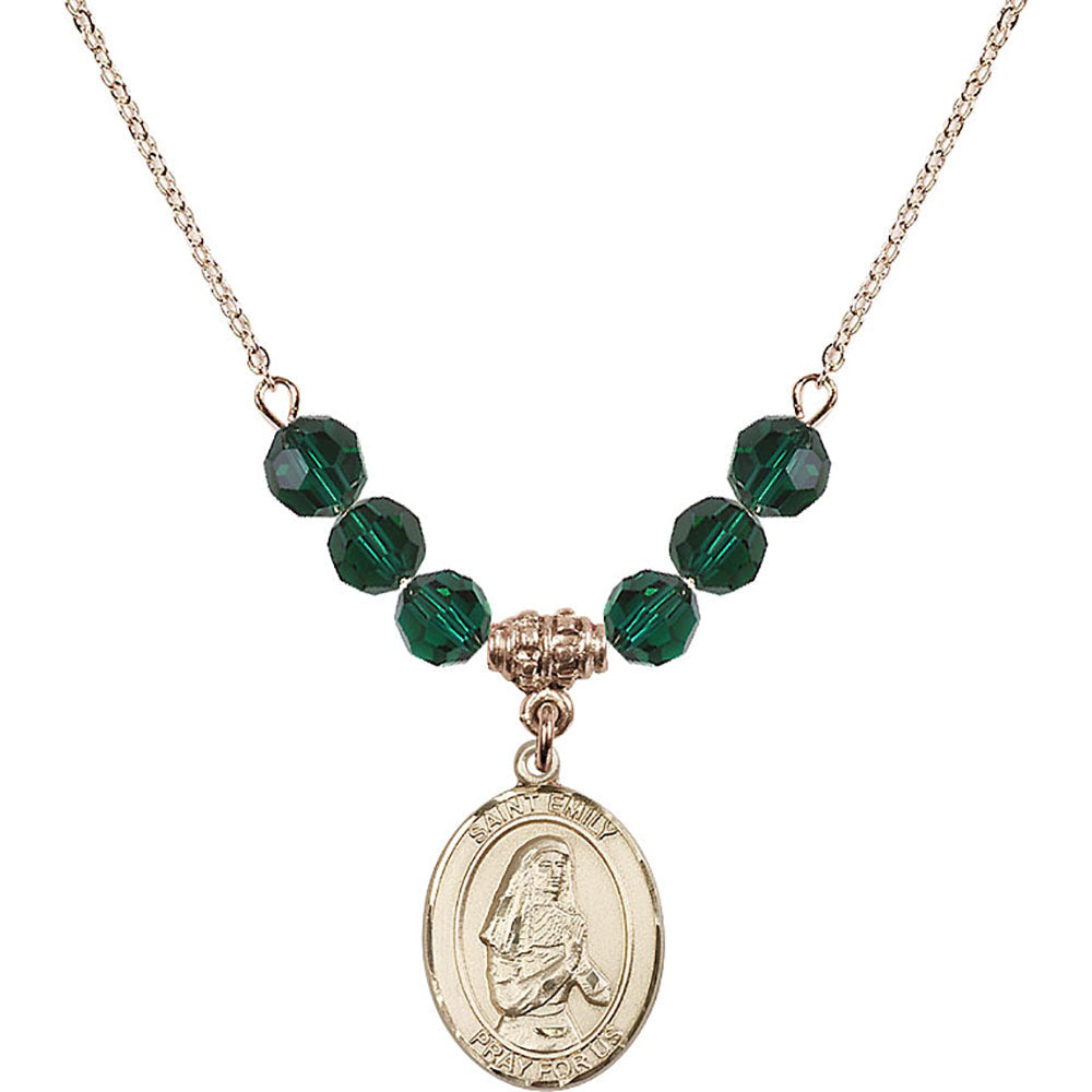 14kt Gold Filled Saint Emily de Vialar Birthstone Necklace with Emerald Beads - 8047