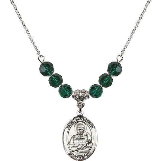 Sterling Silver Saint Lawrence Birthstone Necklace with Emerald Beads - 8063