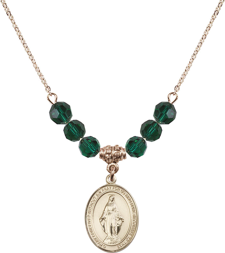 14kt Gold Filled Miraculous Birthstone Necklace with Emerald Beads - 8078