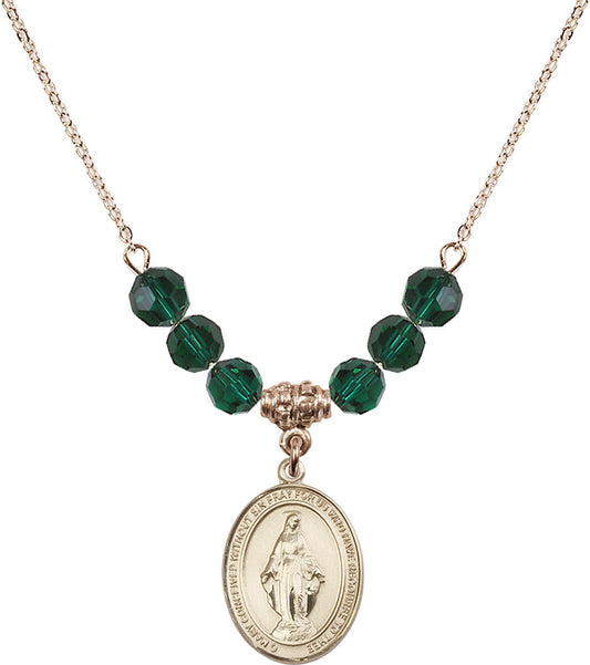 14kt Gold Filled Miraculous Birthstone Necklace with Emerald Beads - 8078