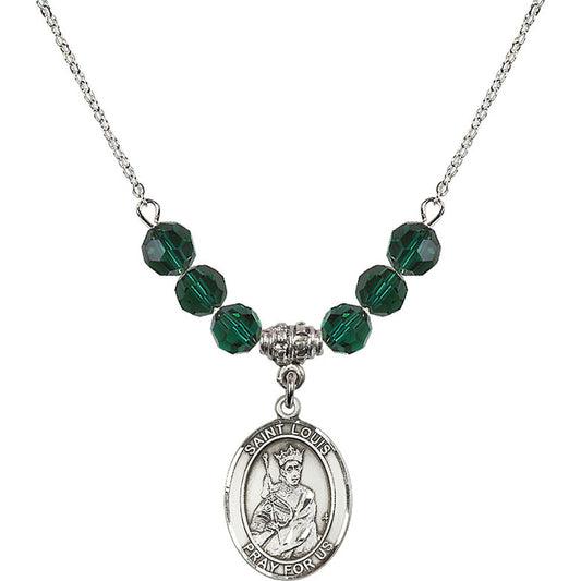 Sterling Silver Saint Louis Birthstone Necklace with Emerald Beads - 8081