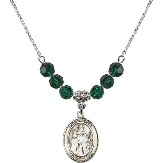 Sterling Silver Maria Stein Birthstone Necklace with Emerald Beads - 8133