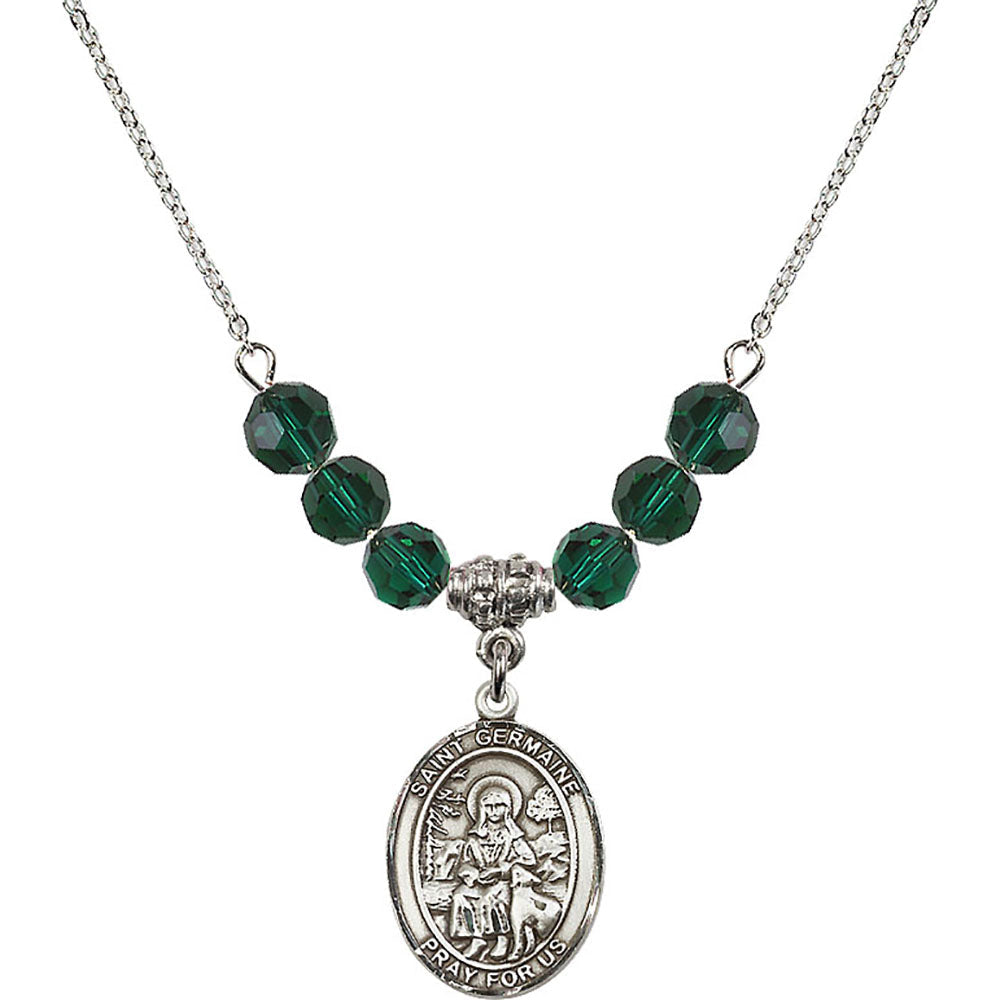 Sterling Silver Saint Germaine Cousin Birthstone Necklace with Emerald Beads - 8211