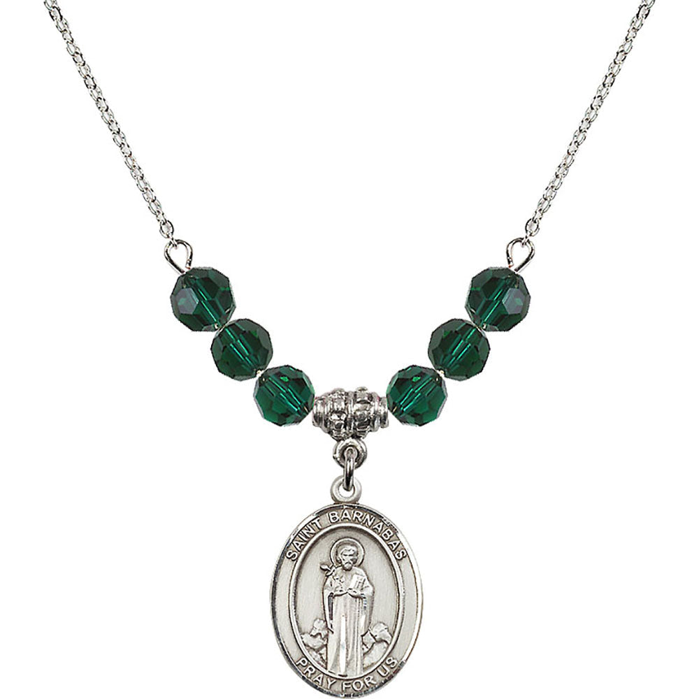 Sterling Silver Saint Barnabas Birthstone Necklace with Emerald Beads - 8216