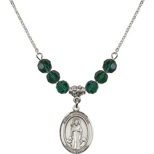Sterling Silver Saint Barnabas Birthstone Necklace with Emerald Beads - 8216