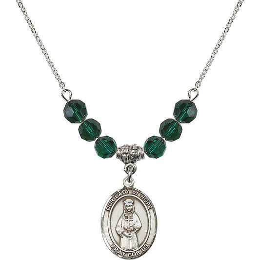 Sterling Silver Our Lady of Hope Birthstone Necklace with Emerald Beads - 8230
