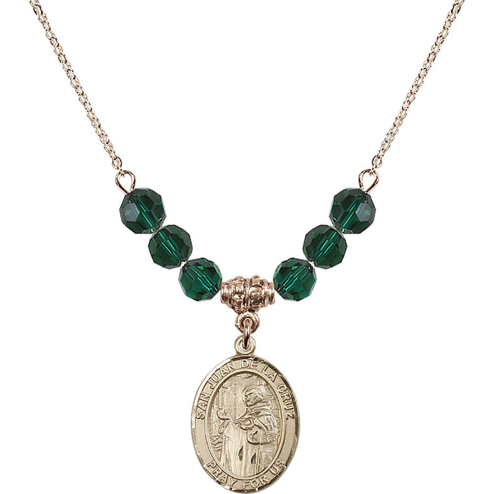 14kt Gold Filled San Juan de la Cruz Birthstone Necklace with Emerald Beads - 8232