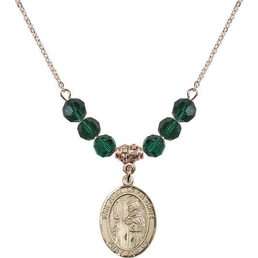 14kt Gold Filled San Juan de la Cruz Birthstone Necklace with Emerald Beads - 8232