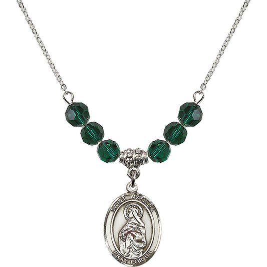 Sterling Silver Saint Matilda Birthstone Necklace with Emerald Beads - 8239