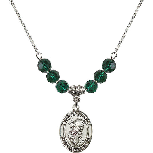 Sterling Silver Blessed Trinity Birthstone Necklace with Emerald Beads - 8249