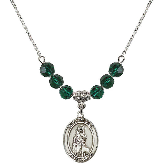 Sterling Silver Saint Rachel Birthstone Necklace with Emerald Beads - 8251