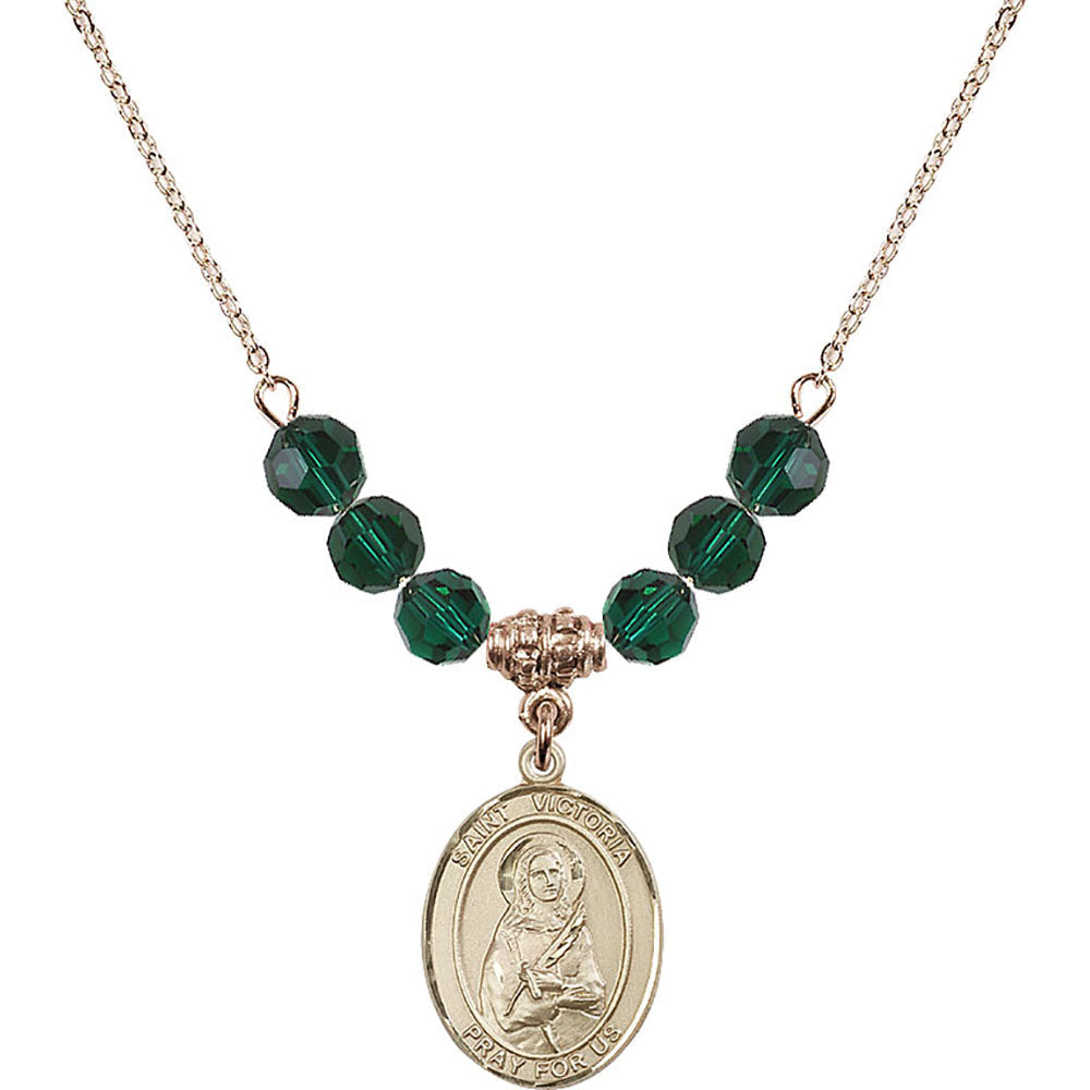 14kt Gold Filled Saint Victoria Birthstone Necklace with Emerald Beads - 8253
