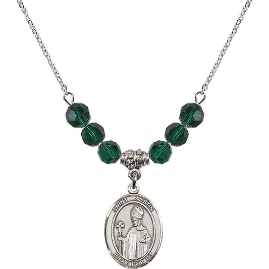 Sterling Silver Saint Austin Birthstone Necklace with Emerald Beads - 8256
