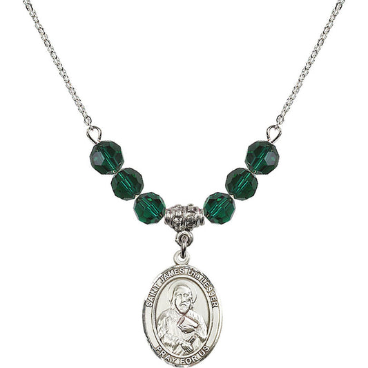 Sterling Silver Saint James the Lesser Birthstone Necklace with Emerald Beads - 8277