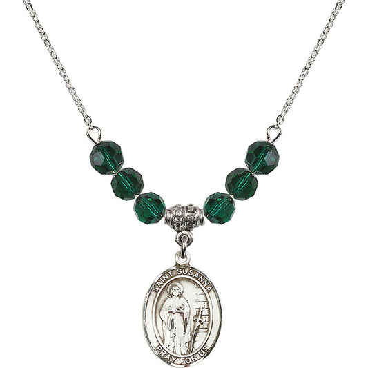 Sterling Silver Saint Susanna Birthstone Necklace with Emerald Beads - 8280