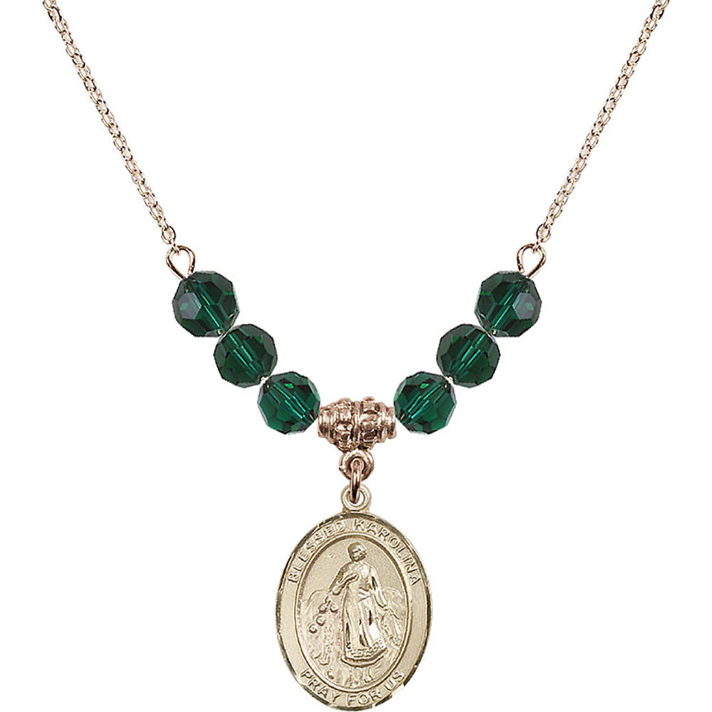 14kt Gold Filled Blessed Karolina Kozkowna Birthstone Necklace with Emerald Beads - 8283