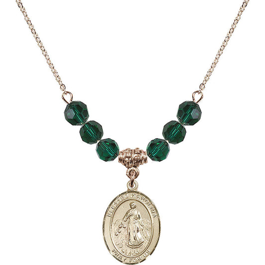 14kt Gold Filled Blessed Karolina Kozkowna Birthstone Necklace with Emerald Beads - 8283