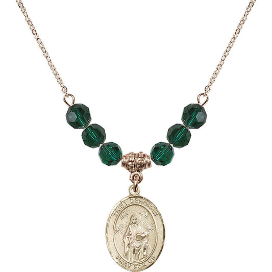 14kt Gold Filled Saint Deborah Birthstone Necklace with Emerald Beads - 8286