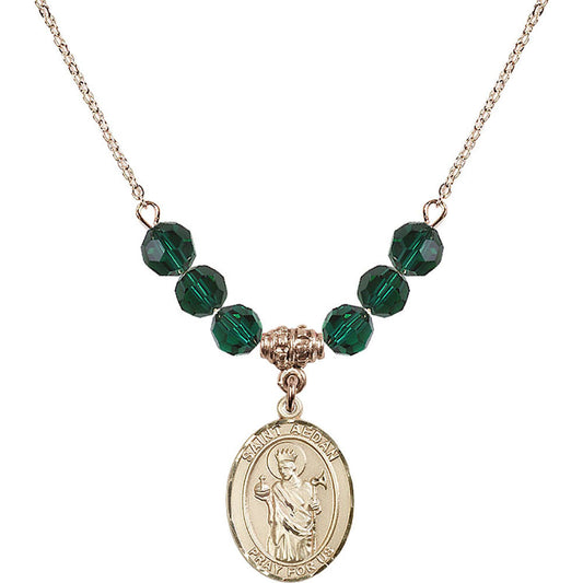 14kt Gold Filled Saint Aedan of Ferns Birthstone Necklace with Emerald Beads - 8293