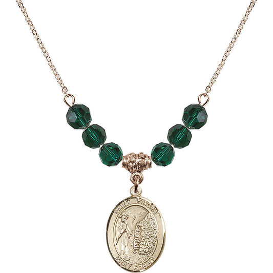 14kt Gold Filled Saint Fiacre Birthstone Necklace with Emerald Beads - 8298