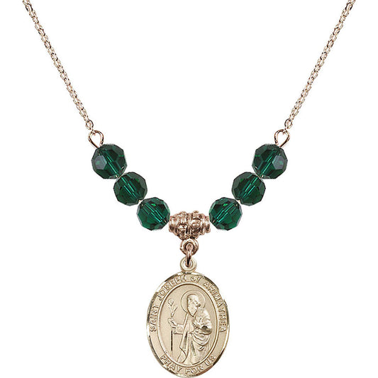 14kt Gold Filled Saint Joseph of Arimathea Birthstone Necklace with Emerald Beads - 8300