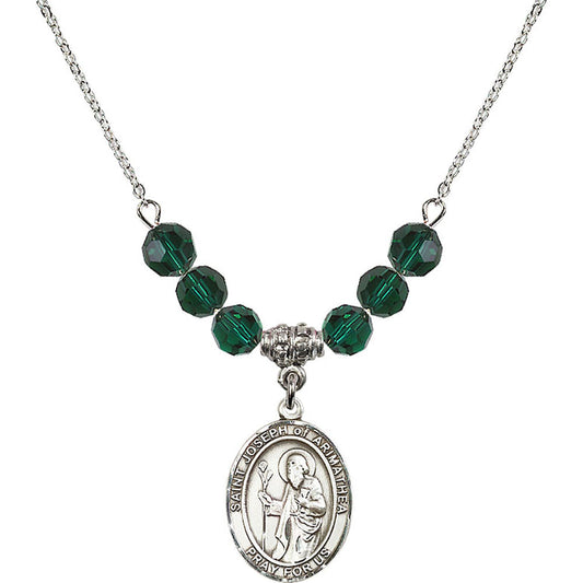 Sterling Silver Saint Joseph of Arimathea Birthstone Necklace with Emerald Beads - 8300