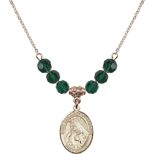 14kt Gold Filled Saint Margaret of Cortona Birthstone Necklace with Emerald Beads - 8301