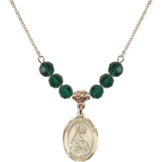 14kt Gold Filled Our Lady of Olives Birthstone Necklace with Emerald Beads - 8303