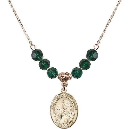 14kt Gold Filled Saint Finnian of Clonard Birthstone Necklace with Emerald Beads - 8308