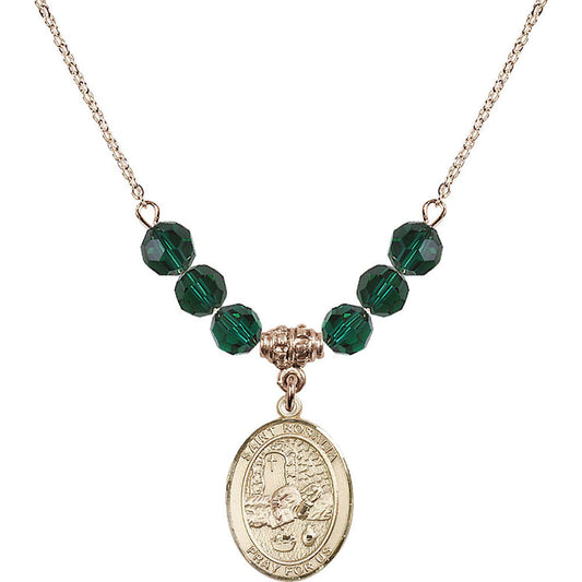 14kt Gold Filled Saint Rosalia Birthstone Necklace with Emerald Beads - 8309