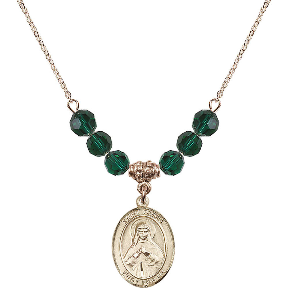 14kt Gold Filled Saint Olivia Birthstone Necklace with Emerald Beads - 8312