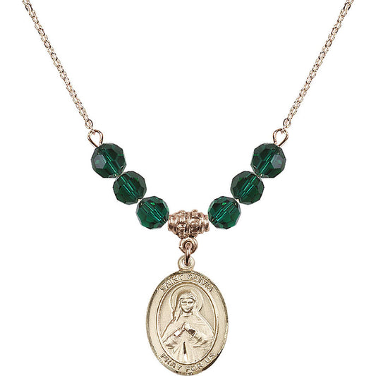 14kt Gold Filled Saint Olivia Birthstone Necklace with Emerald Beads - 8312
