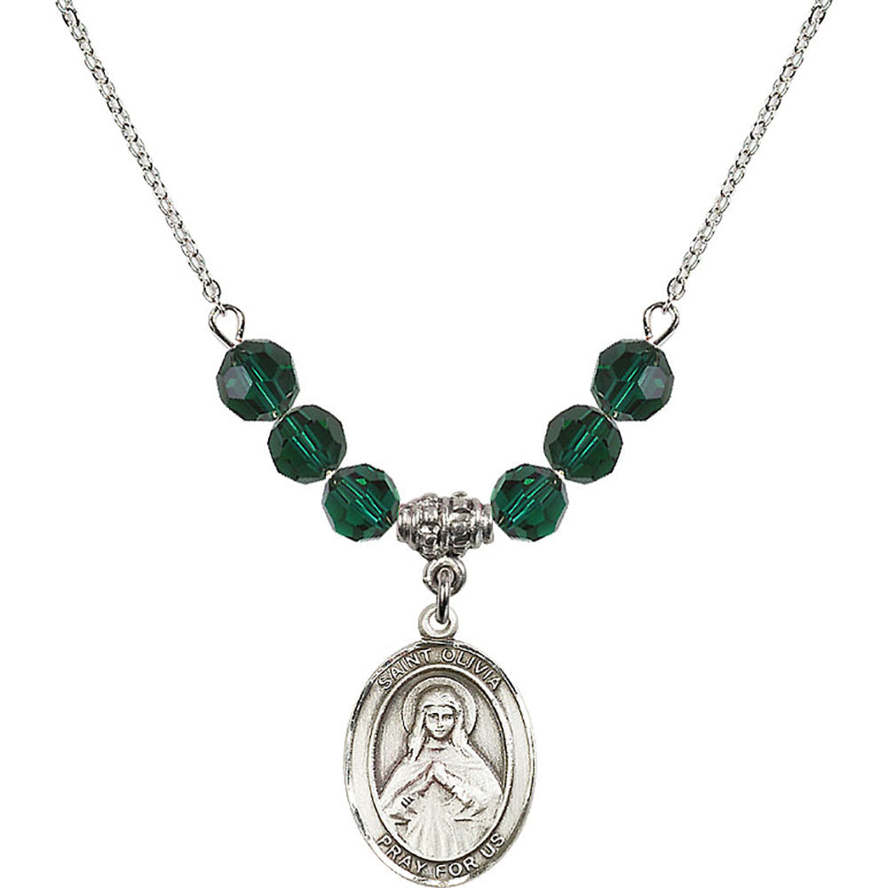 Sterling Silver Saint Olivia Birthstone Necklace with Emerald Beads - 8312