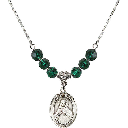 Sterling Silver Saint Olivia Birthstone Necklace with Emerald Beads - 8312