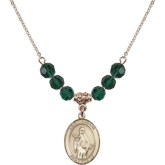 14kt Gold Filled Saint Amelia Birthstone Necklace with Emerald Beads - 8313