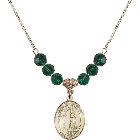 14kt Gold Filled Saint Zoe of Rome Birthstone Necklace with Emerald Beads - 8314