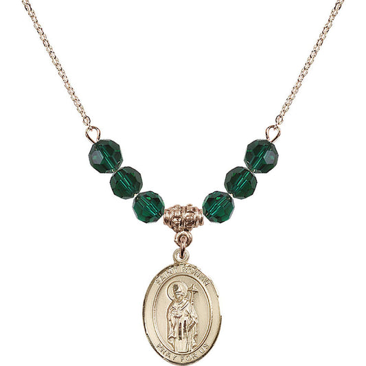 14kt Gold Filled Saint Ronan Birthstone Necklace with Emerald Beads - 8315