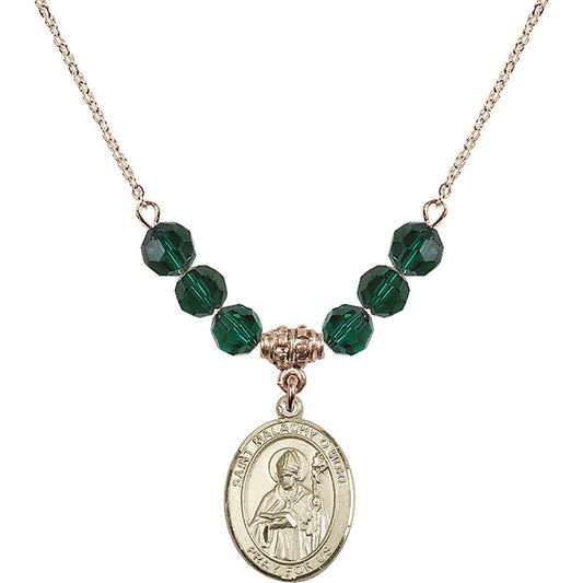 14kt Gold Filled Saint Malachy O'More Birthstone Necklace with Emerald Beads - 8316